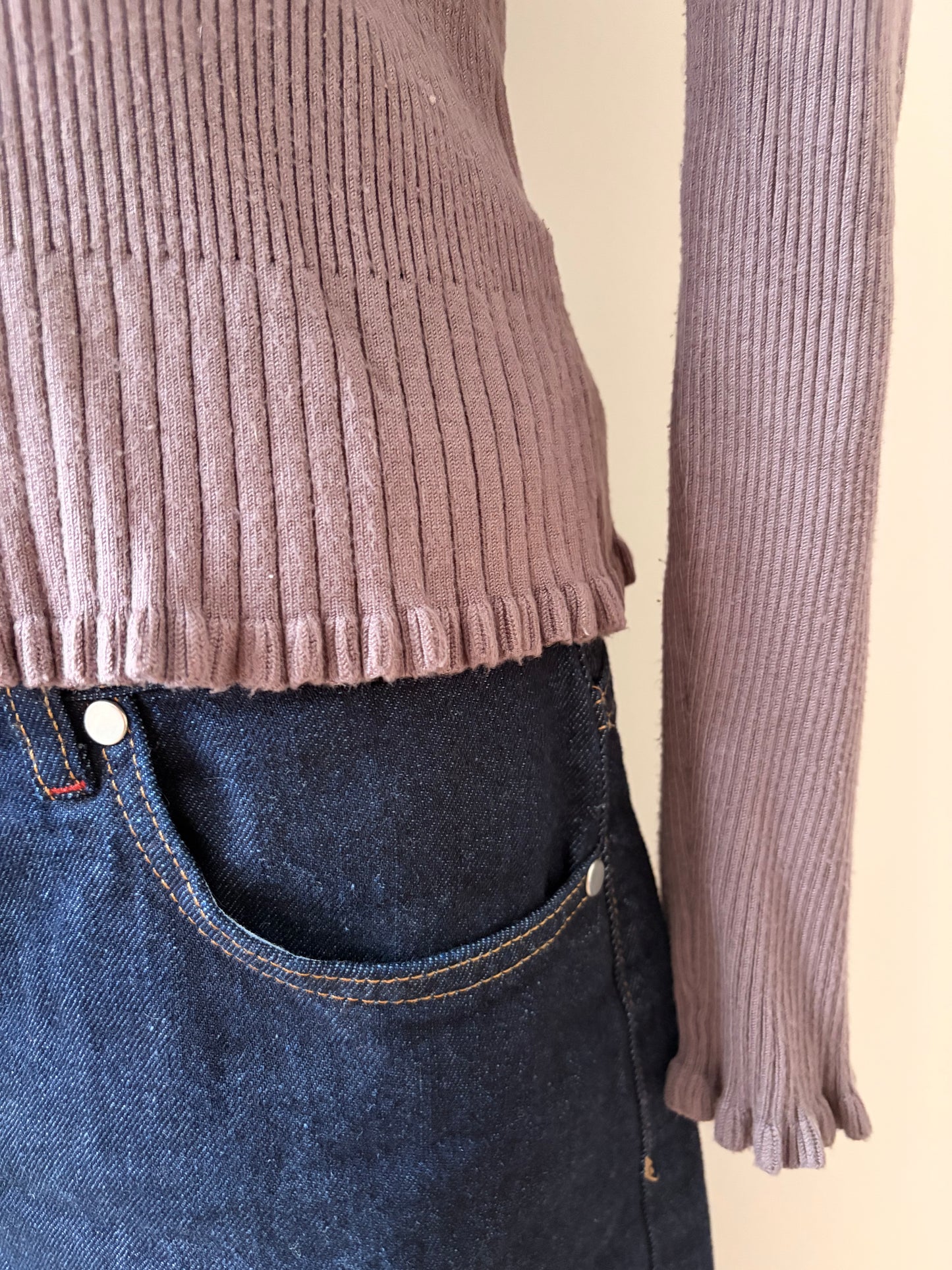 Dark pink knit top with lace details