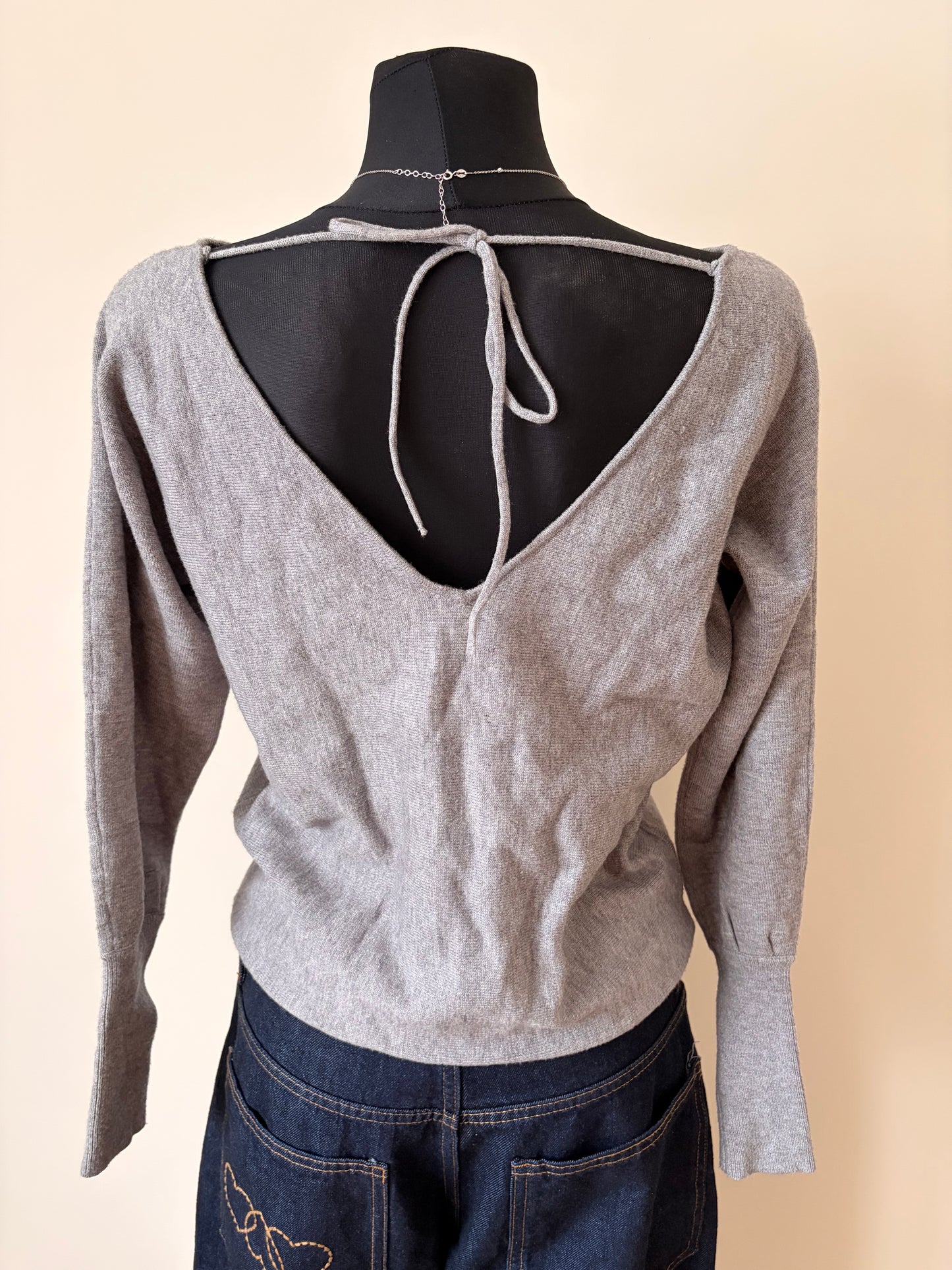 Grey open-back sweater