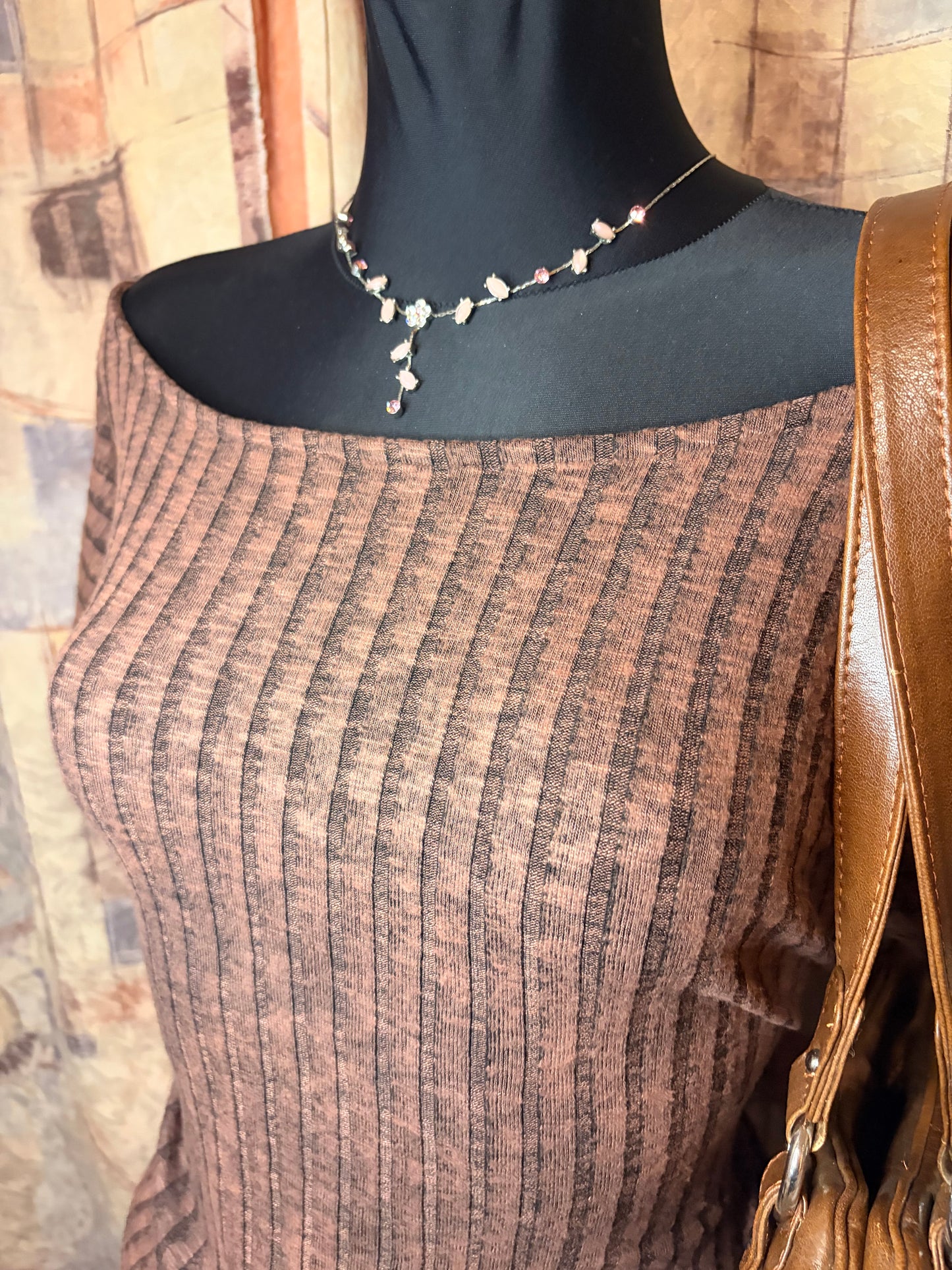 Off-shoulder brown knit top
