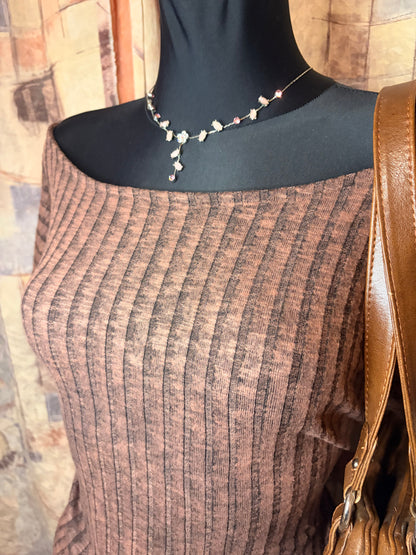 Off-shoulder brown knit top