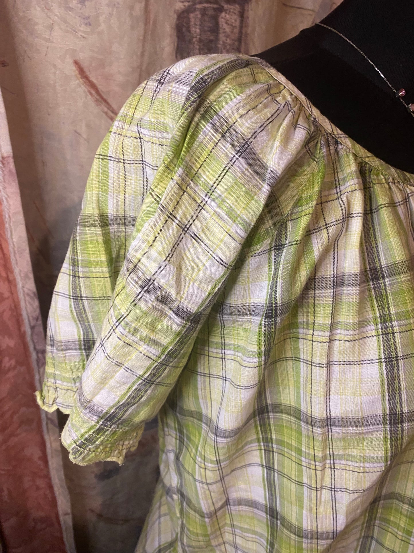 Green plaid blouse