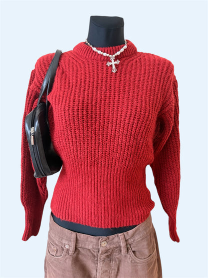 Red knit sweatshirt