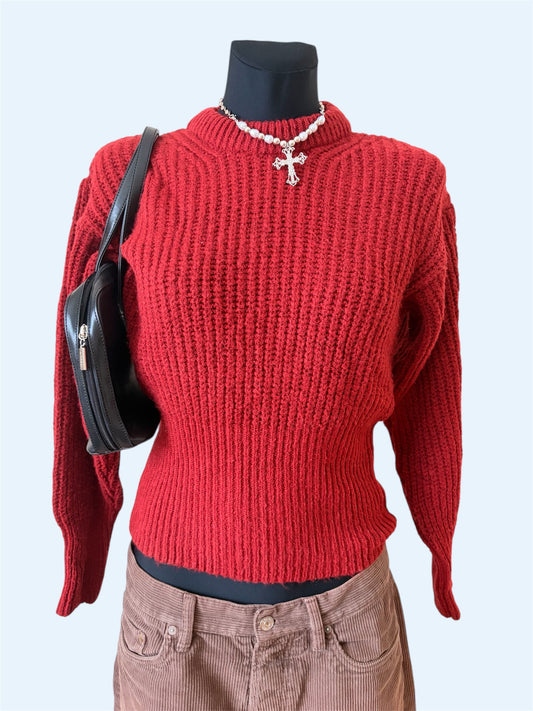 Red knit sweatshirt