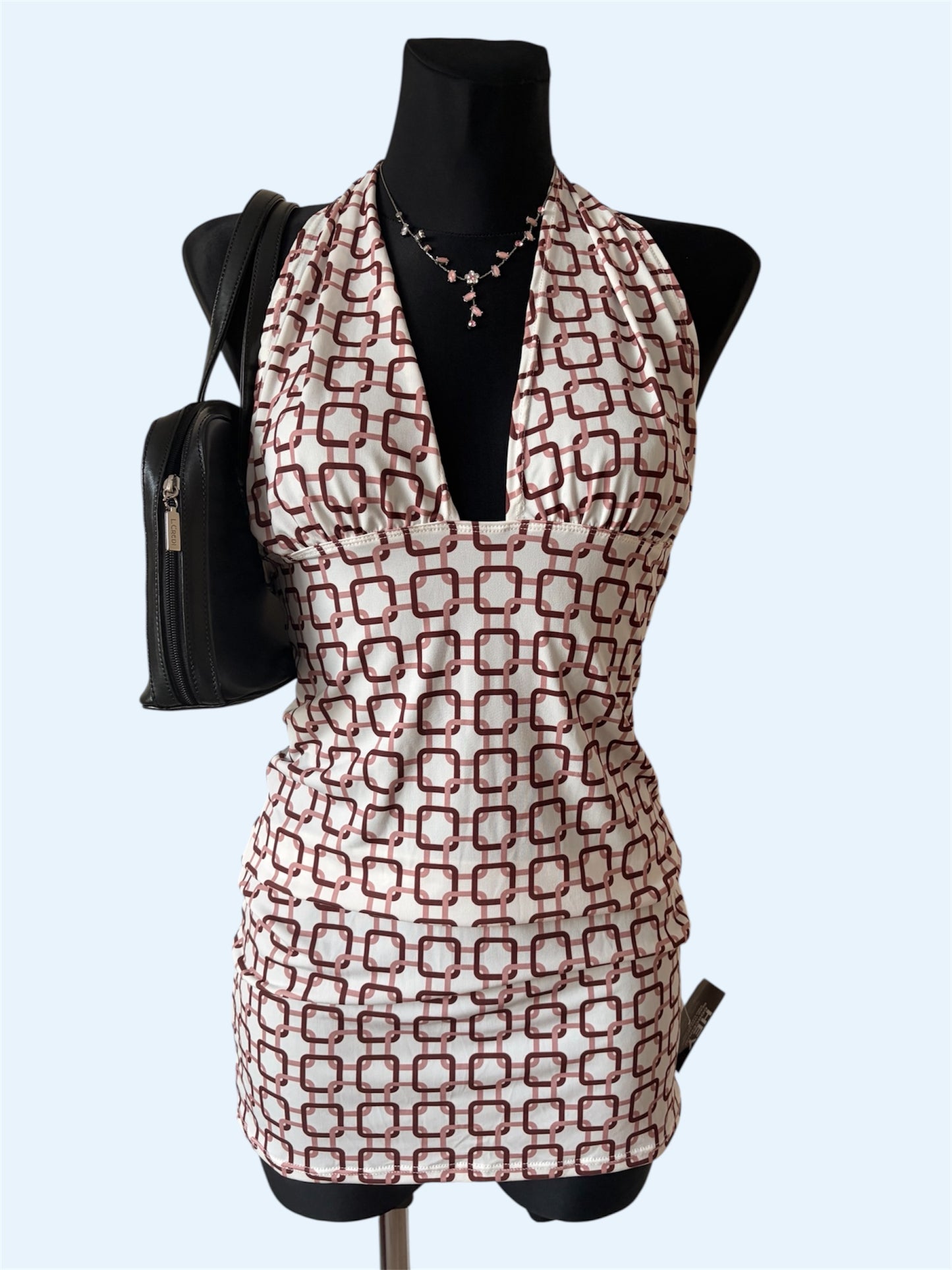 Patterned mini halter dress