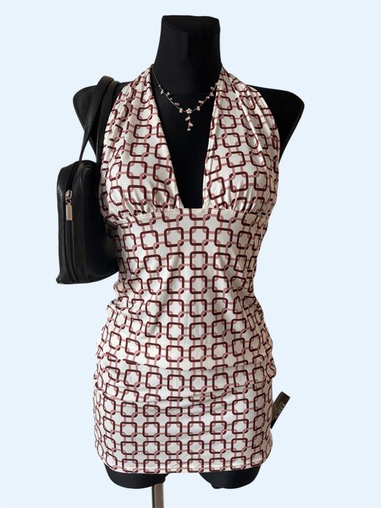 Patterned mini halter dress