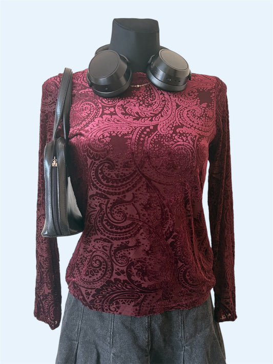 Vintage velvet-type burgundy top
