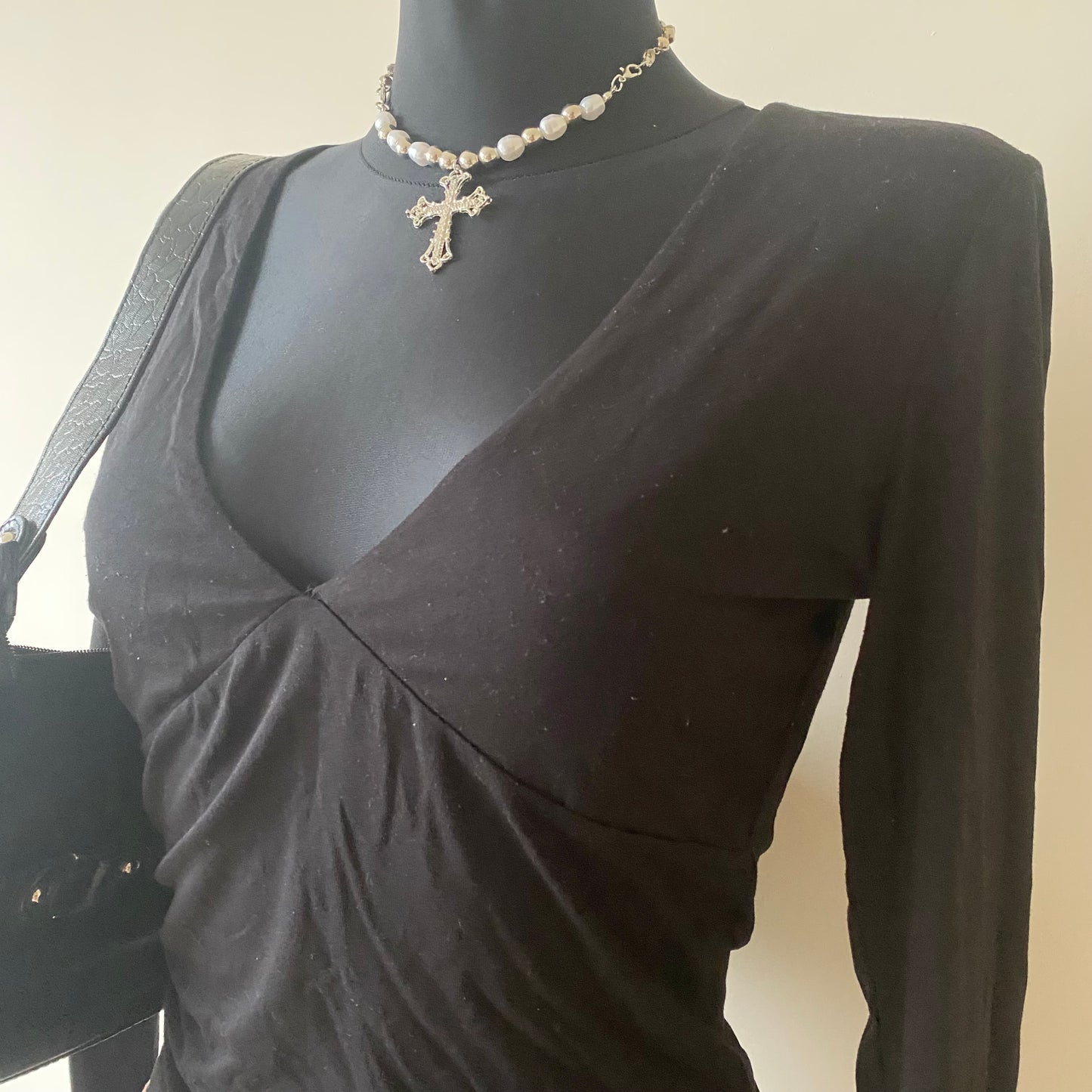 Black v-neck long-sleeve top