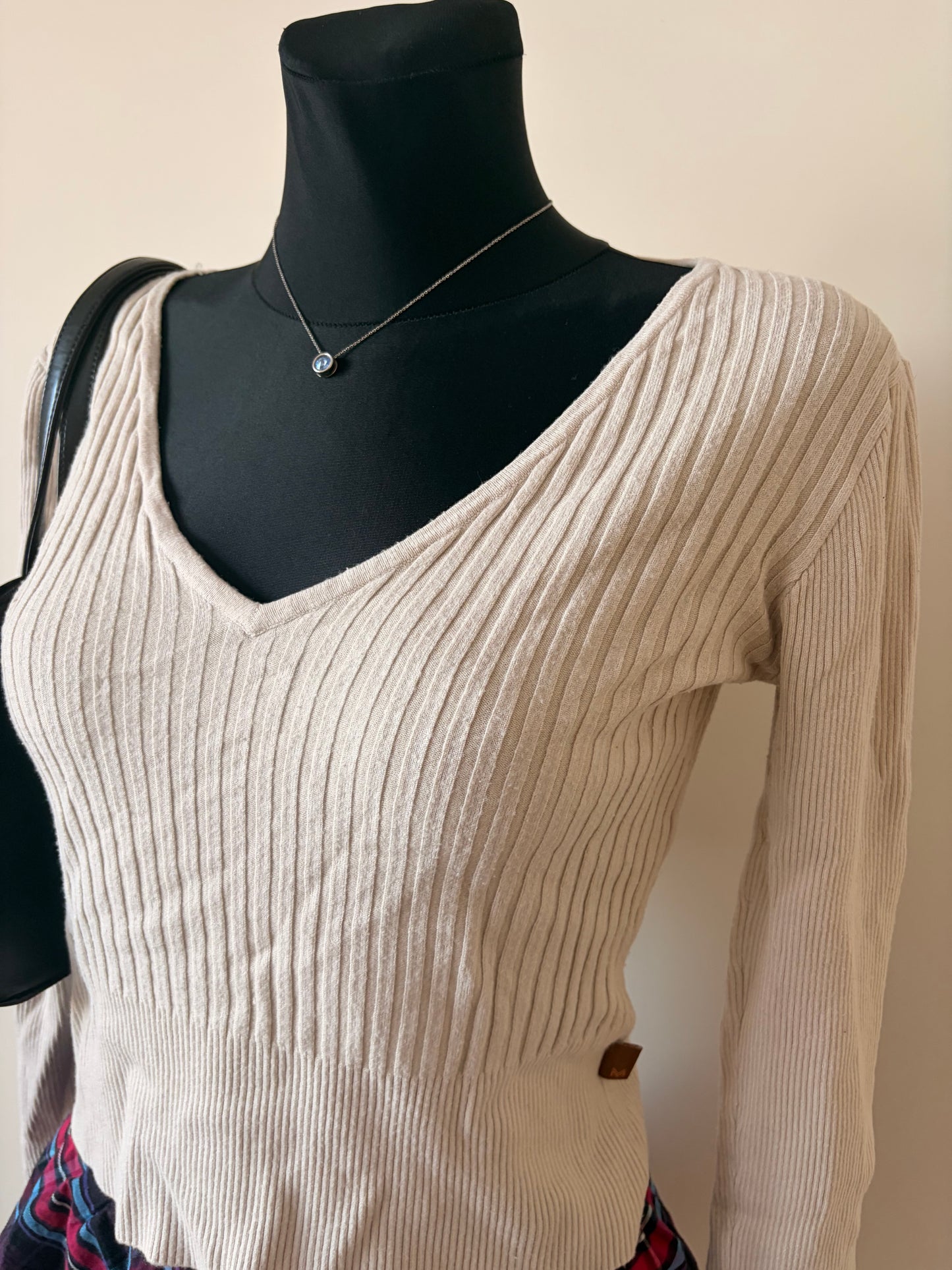 White v-neck long-sleeve top