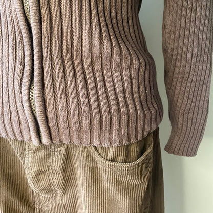 Brown knit zip-up jacket