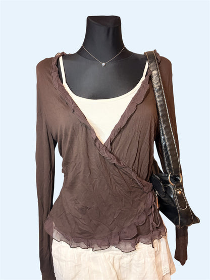 Brown wrap blouse