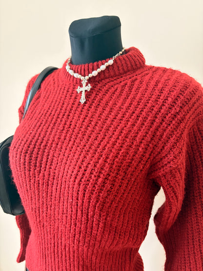 Red knit sweatshirt
