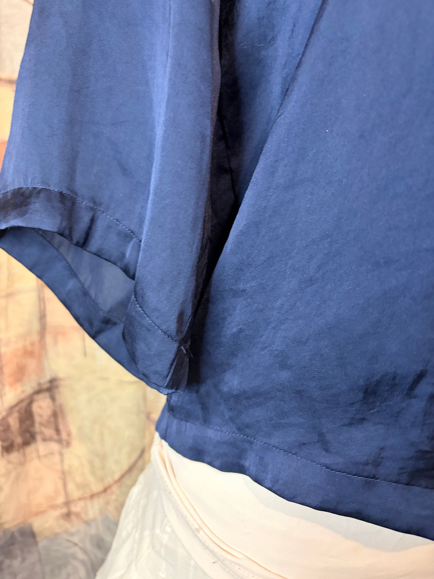 Navy blue satin-like cover-up top