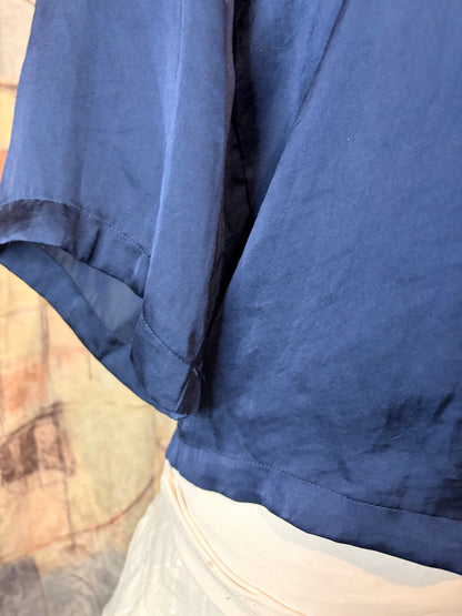 Navy blue satin-like cover-up top