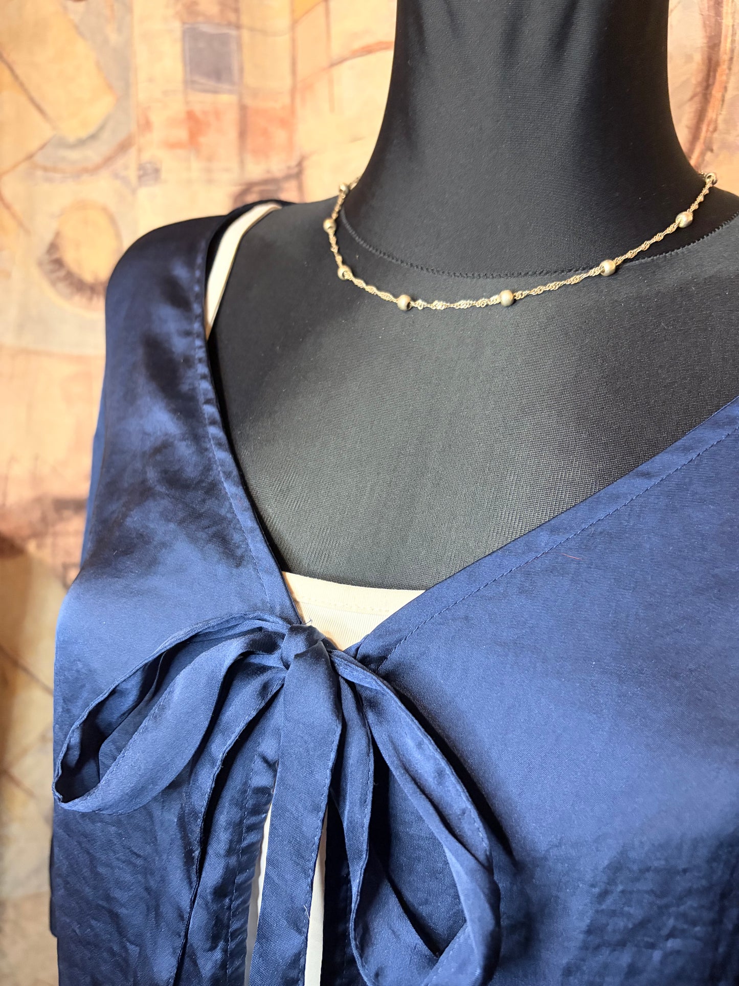 Navy blue satin-like cover-up top