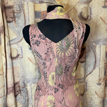 Vintage pink floral midi dress