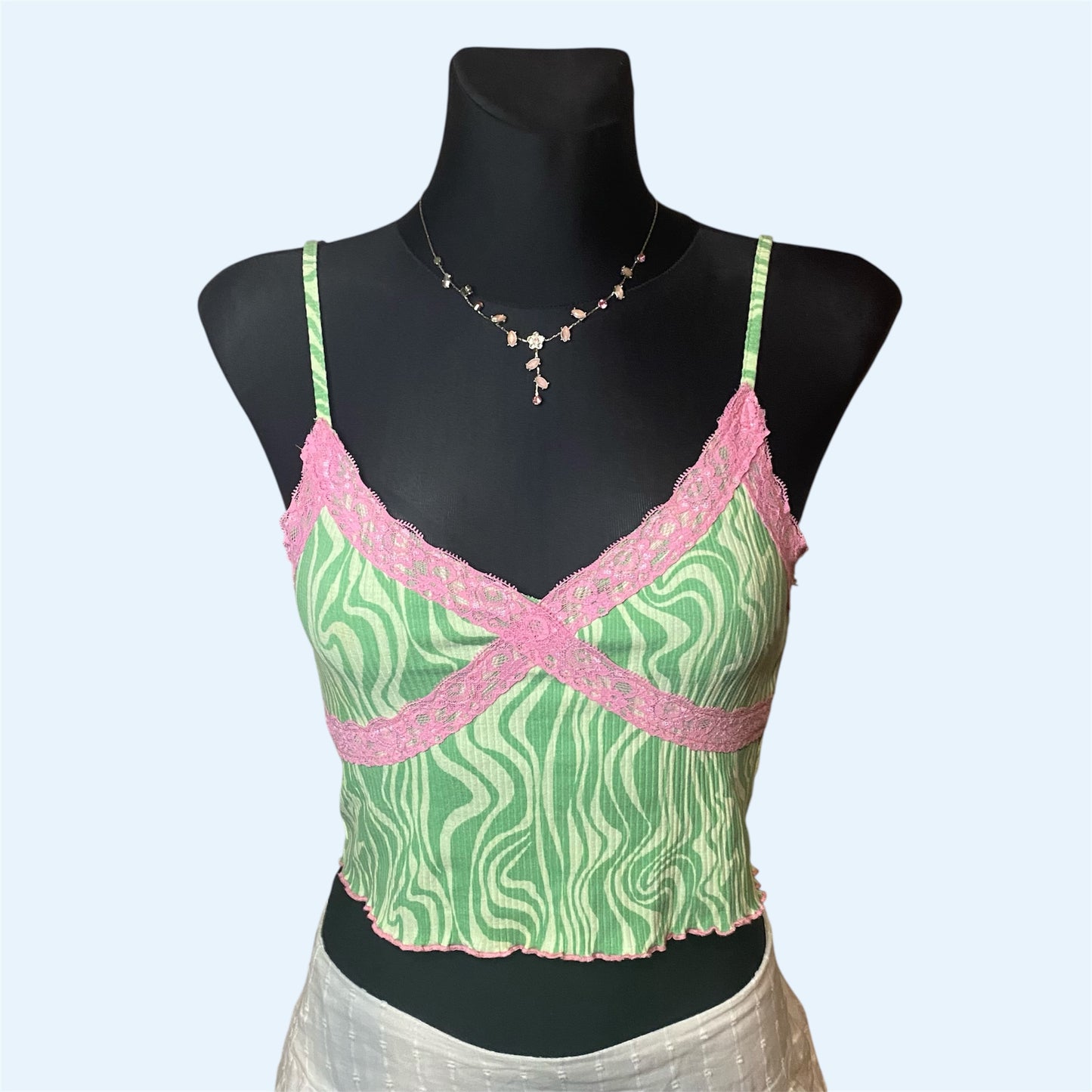 Green patterned crop top