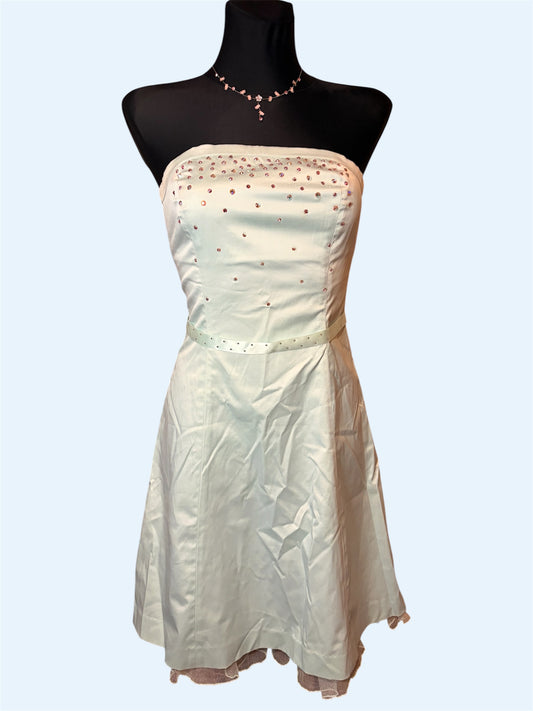 Vintage light teal strapless formal dress