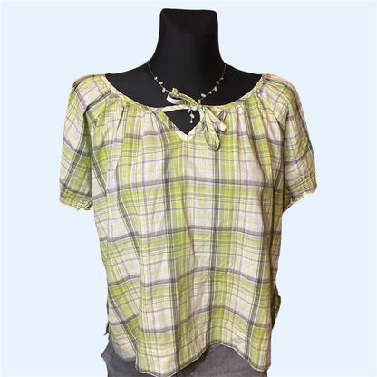 Green plaid blouse