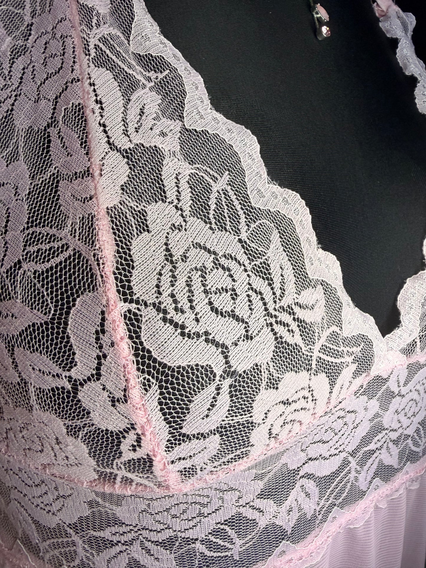 Vintage Light Pink Lace Babydoll Chemise | Sheer Halter Neck Lingerie Dress with Floral Trim & Asymmetrical Hem