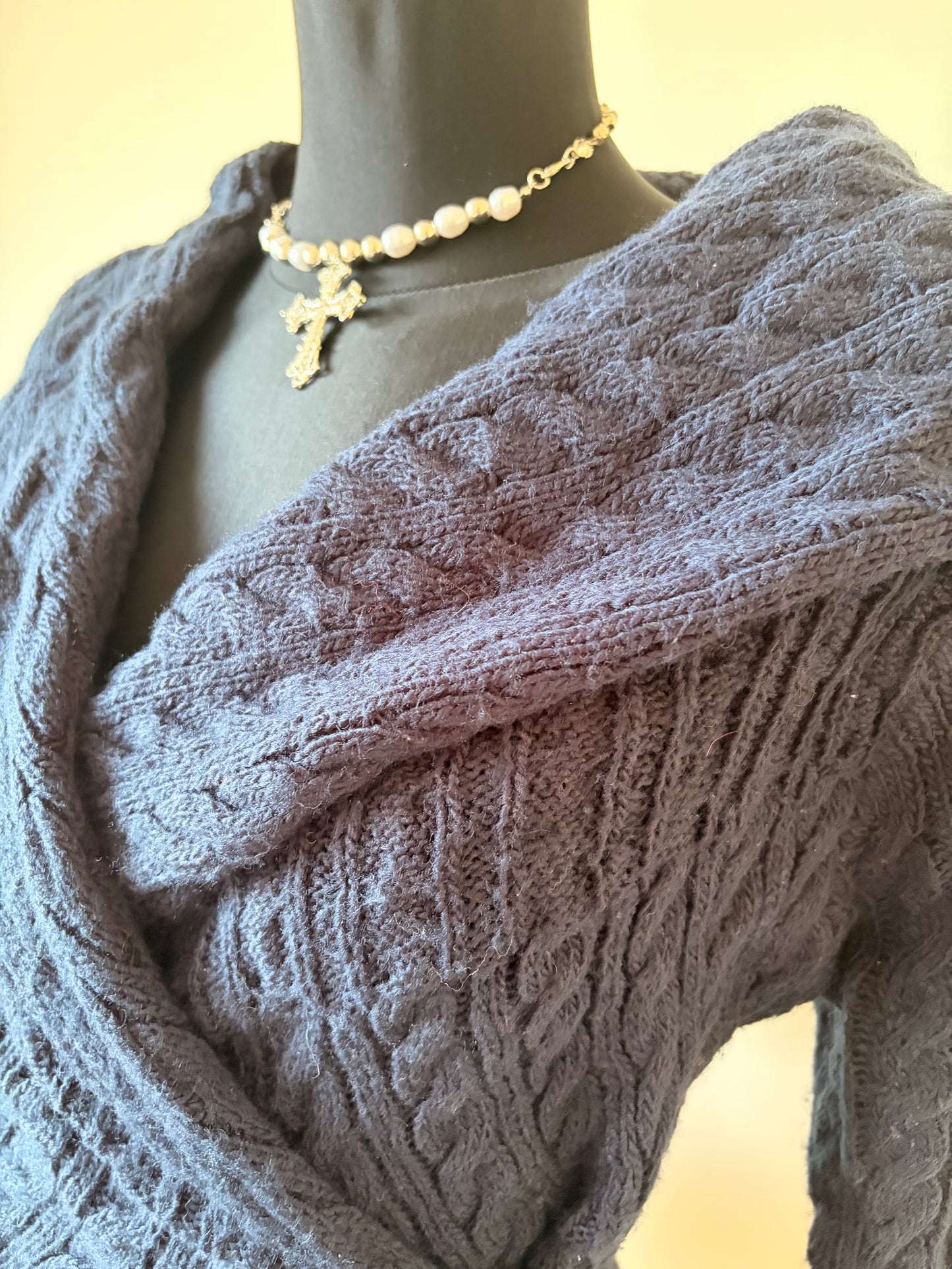Navy knit wrap top