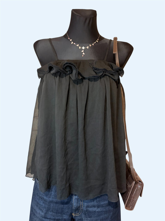 Black babydoll drape top