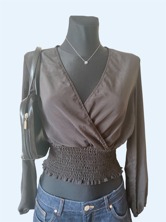 Black wrap-like crop blouse