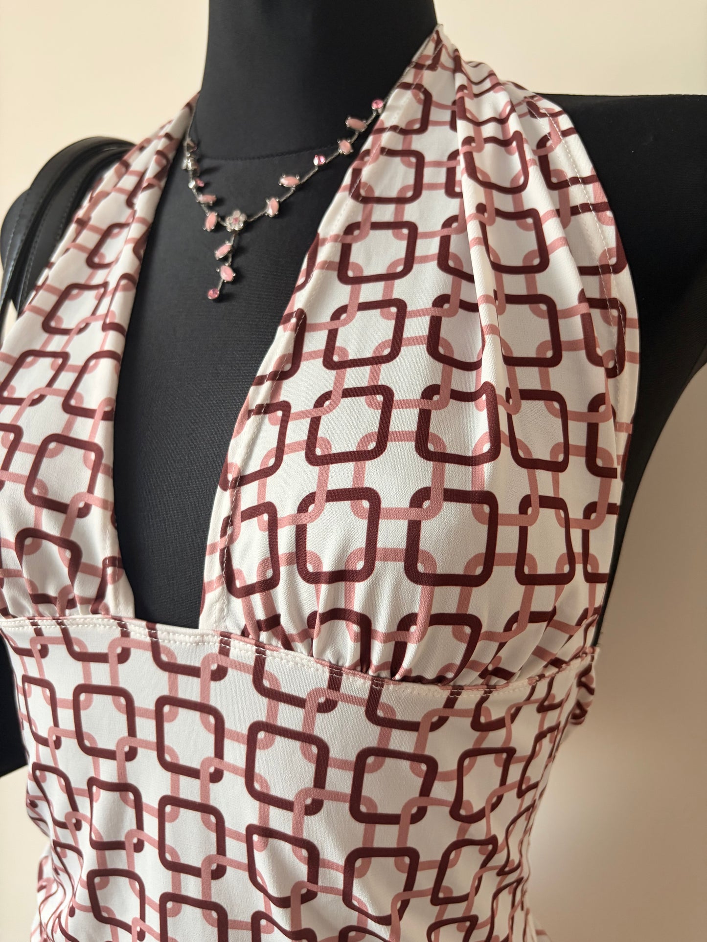 Patterned mini halter dress