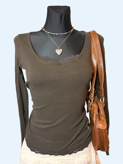 Vintage Tom Tailor brown sweatshirt with lace details