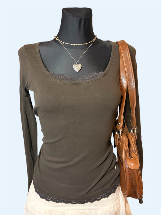 Vintage Tom Tailor brown sweatshirt with lace details