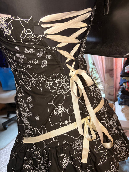 Vintage Y2K Black & White Floral Strapless Corset Mini Dress