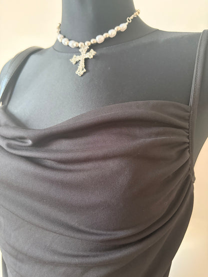 Black ruffled cami top
