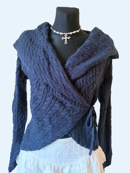 Navy knit wrap top