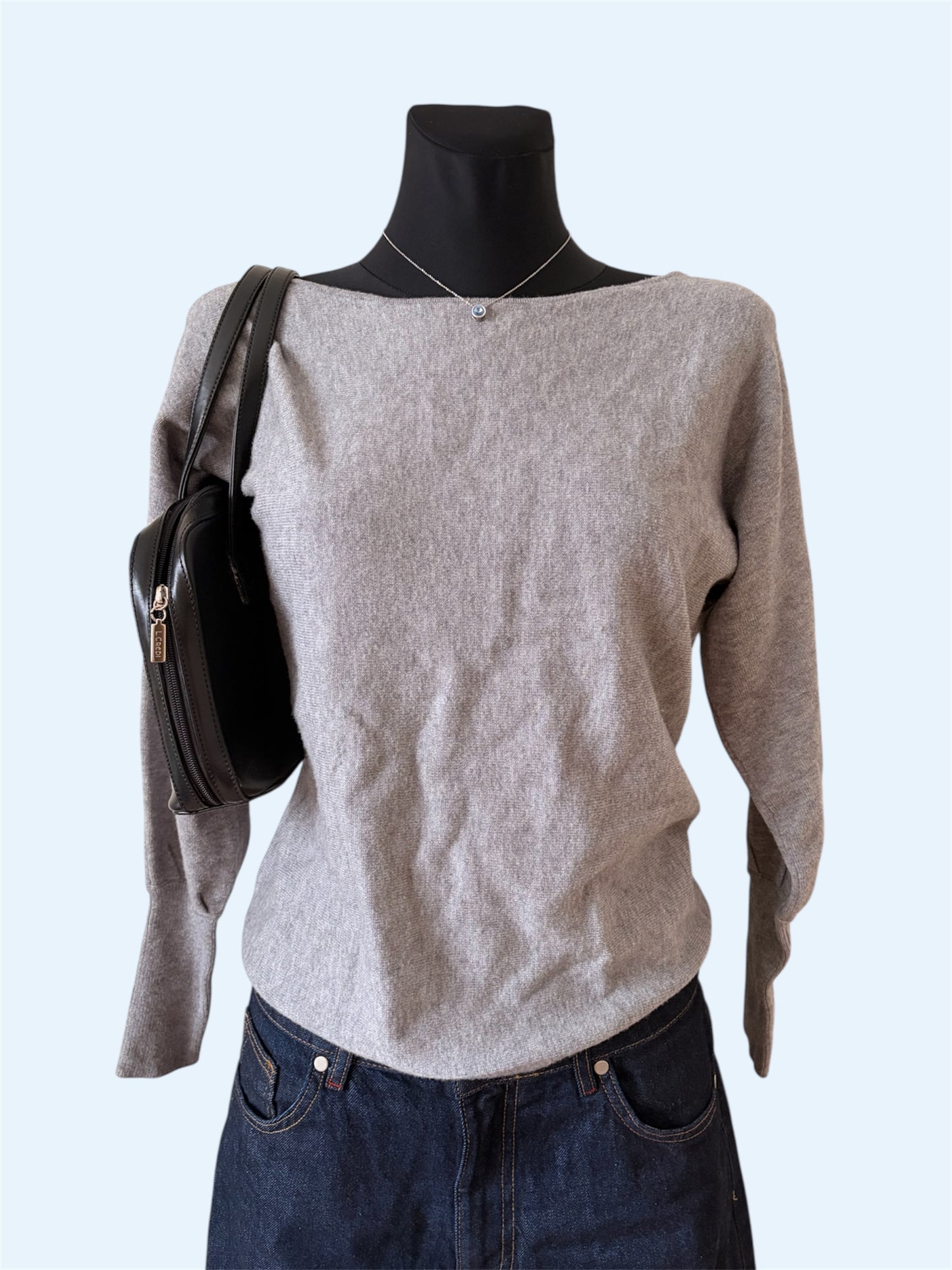 Grey open-back sweater
