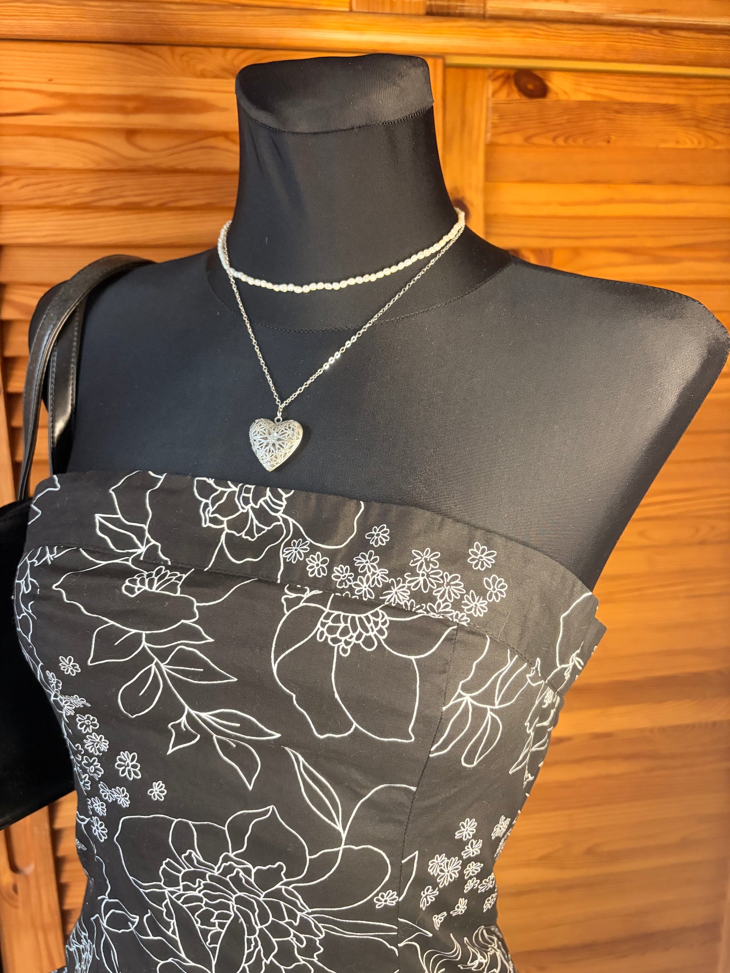 Vintage Y2K Black & White Floral Strapless Corset Mini Dress