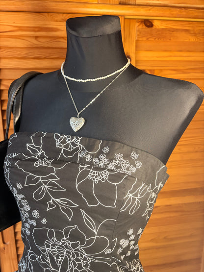 Vintage Y2K Black & White Floral Strapless Corset Mini Dress
