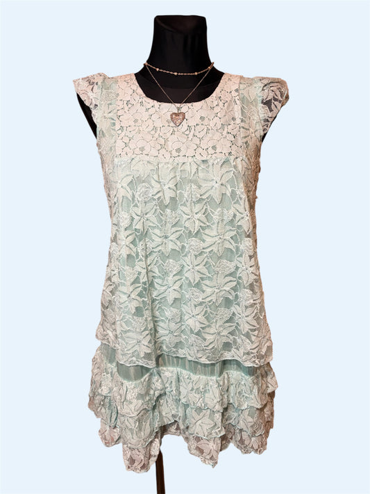Vintage light teal babydoll lace dress