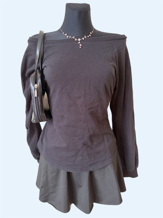 Vintage black off-shoulder tie-up sweatshirt