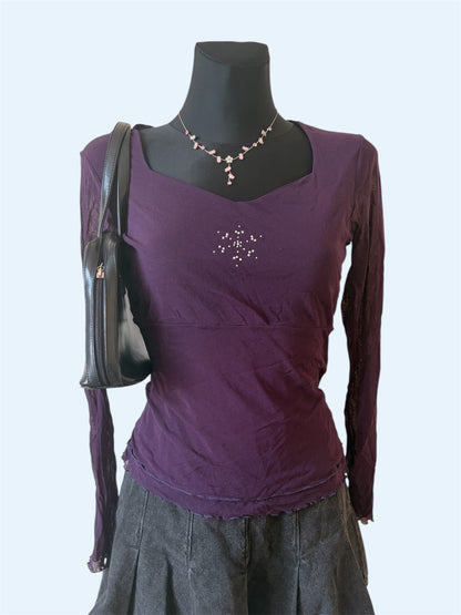 Purple top with mesh sleeves