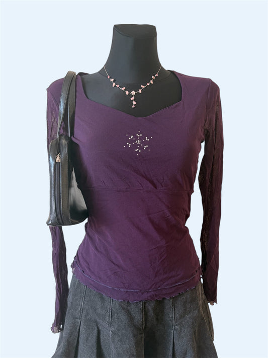 Purple top with mesh sleeves