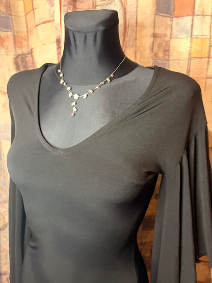 Black mini pencil dress with bell sleeves
