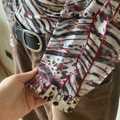 Vintage patterned and ruffled blouse