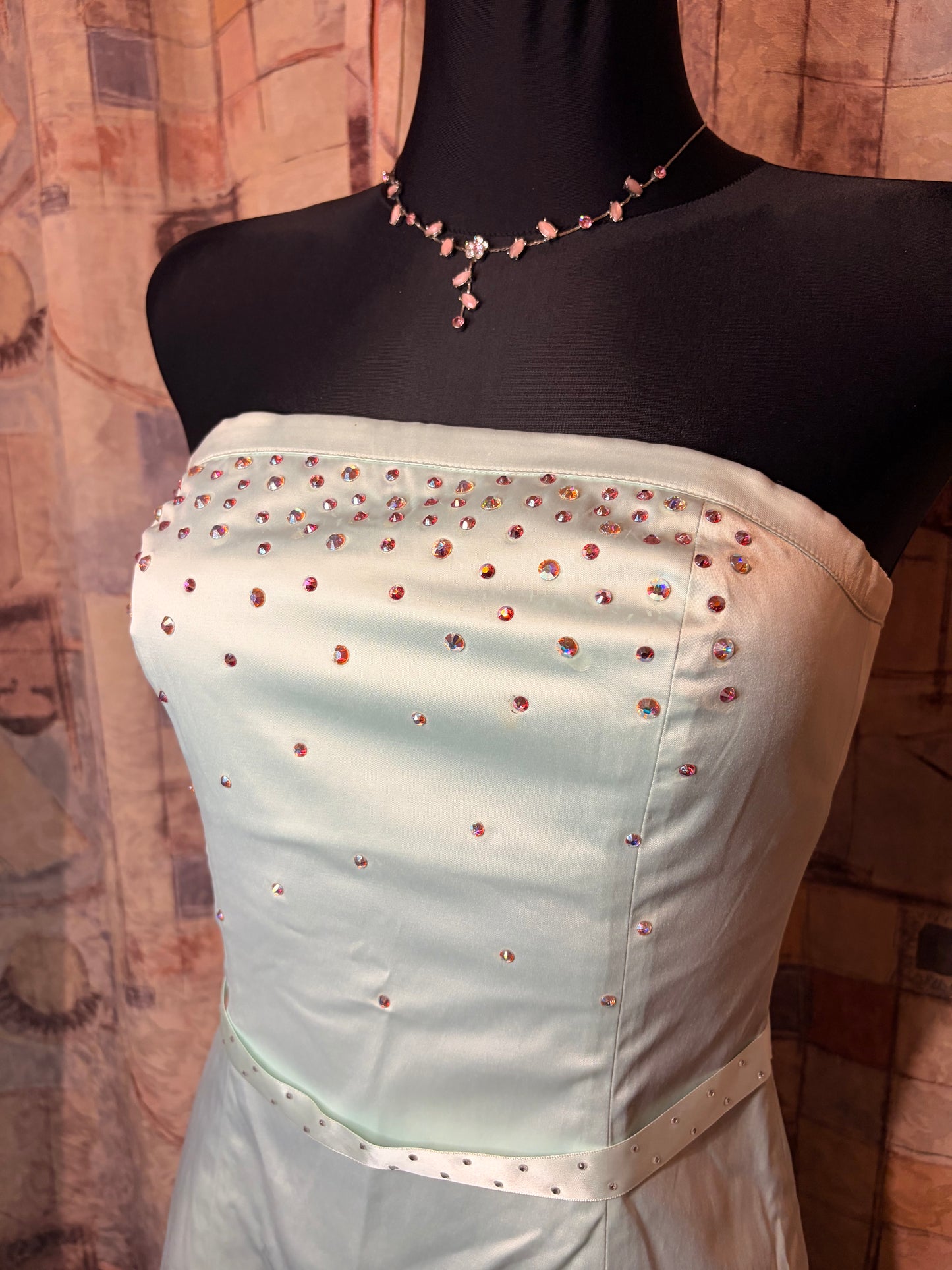 Vintage light teal strapless formal dress