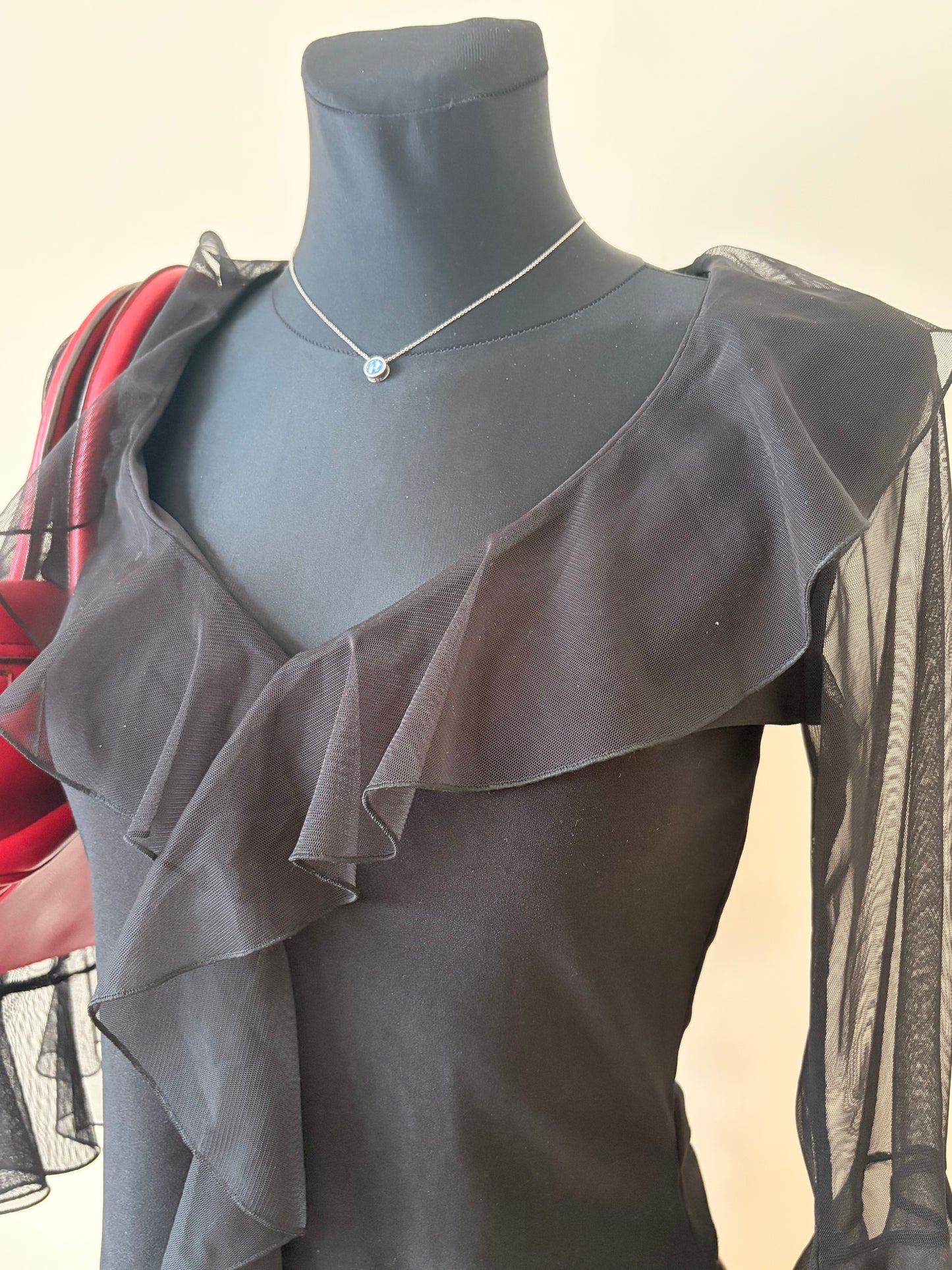 Vintage black ruffled blouse