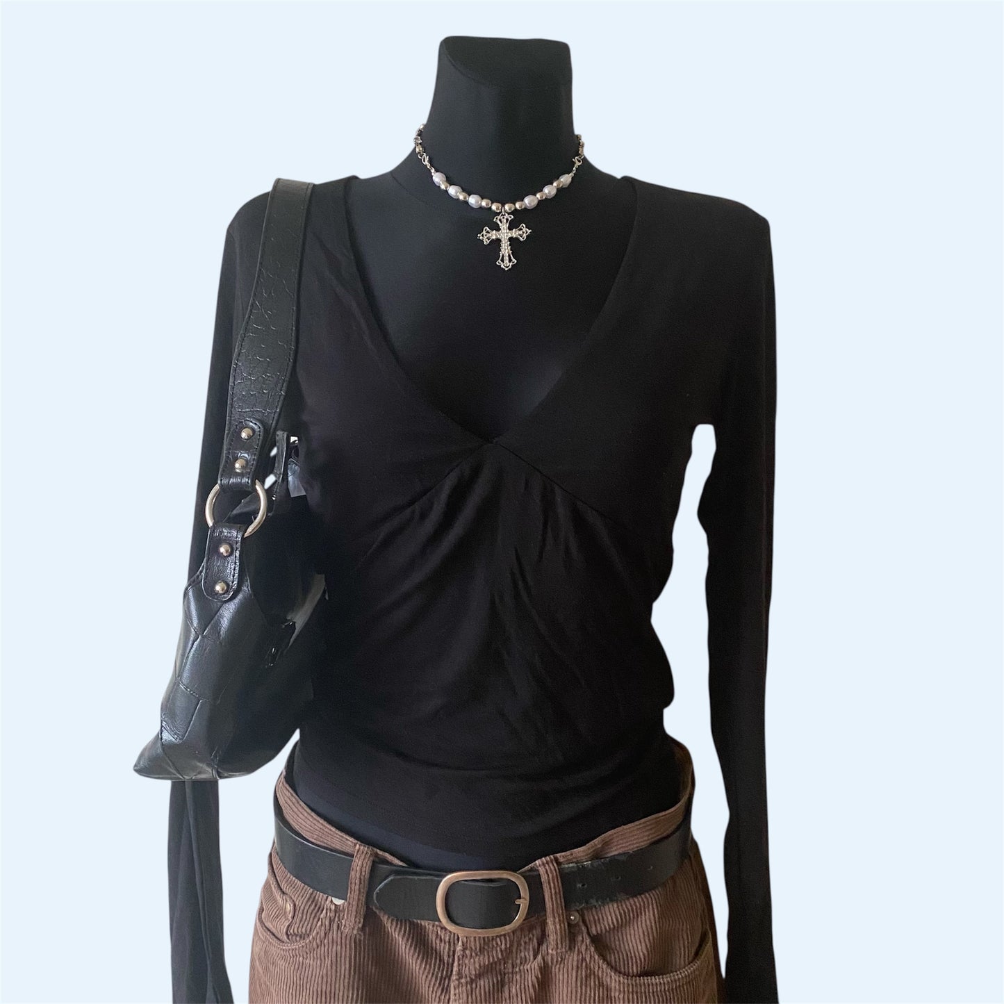 Black v-neck long-sleeve top