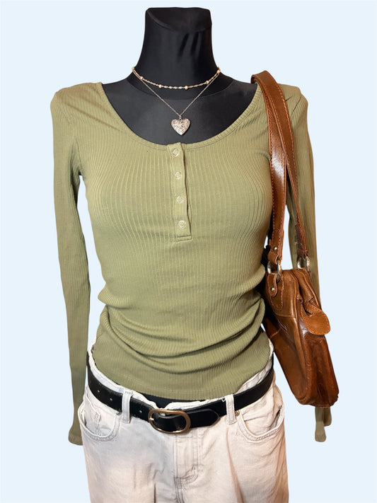 Olive green button up sweatshirt