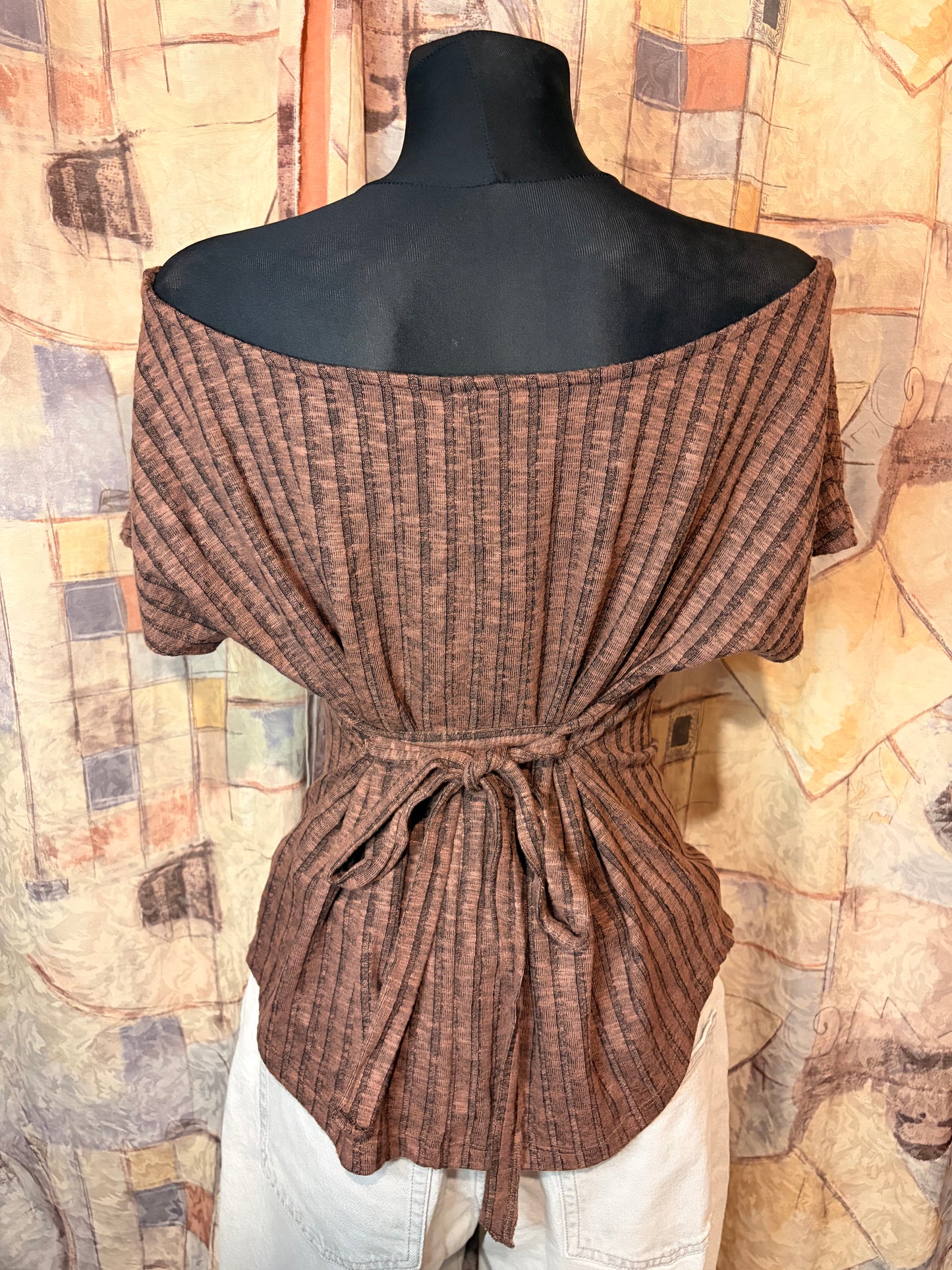 Off-shoulder brown knit top