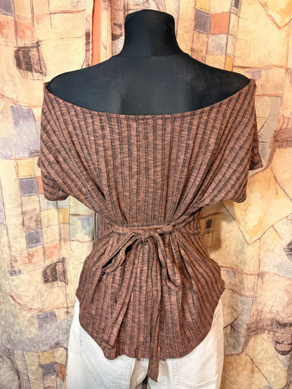Off-shoulder brown knit top