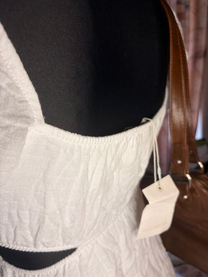 White Cutout Tie-Front Mini Dress with Puff Sleeves