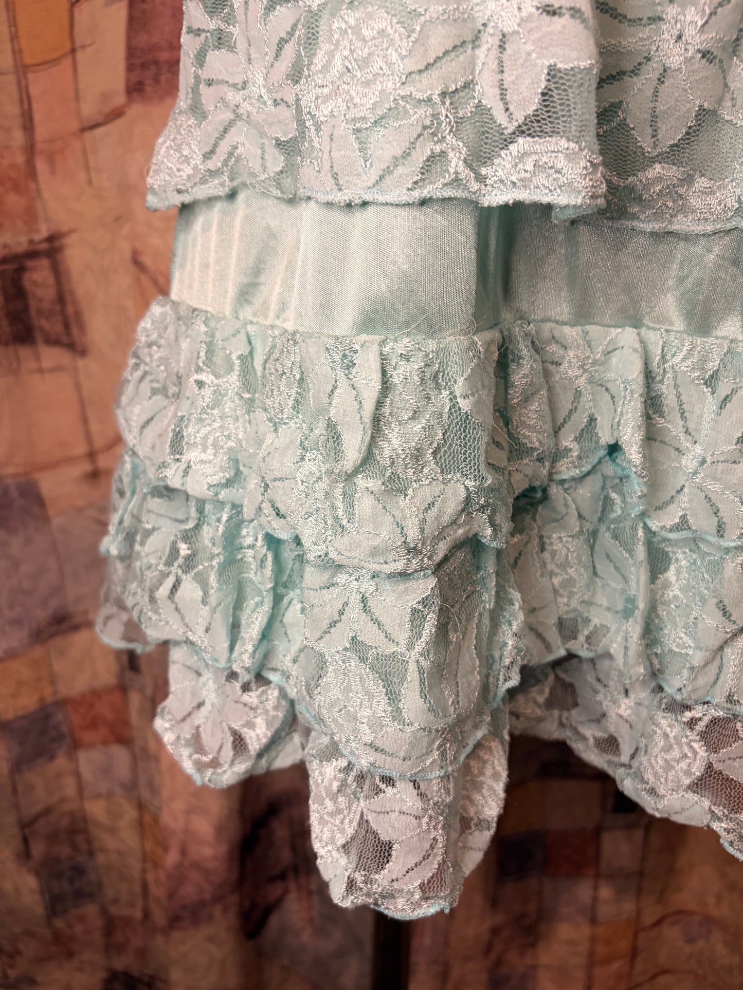 Vintage light teal babydoll lace dress