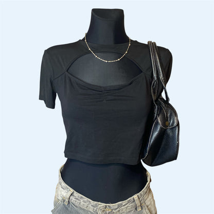 Black top with mesh sleeves